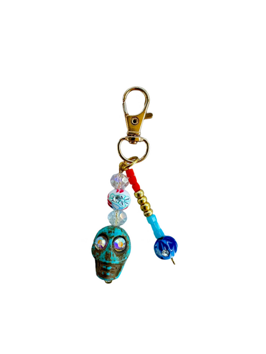 FLORAL BLUE SKULL Bag Charm