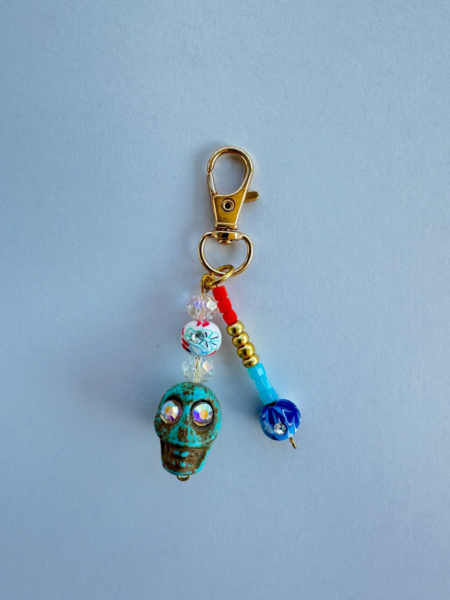 FLORAL BLUE SKULL Bag Charm