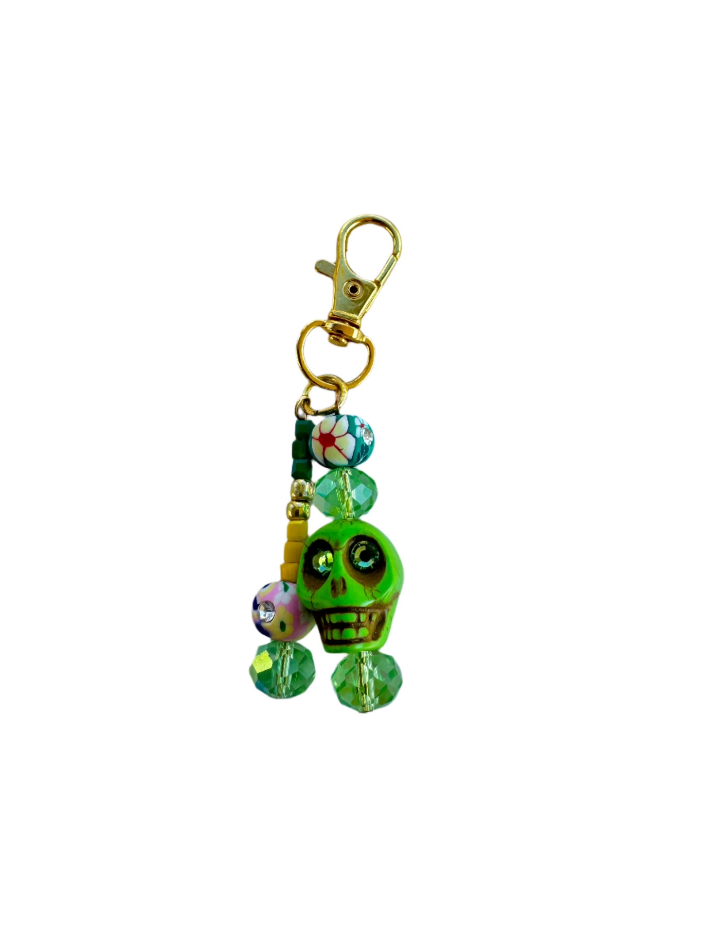 FLORAL GREEN SKULL Bag Charm