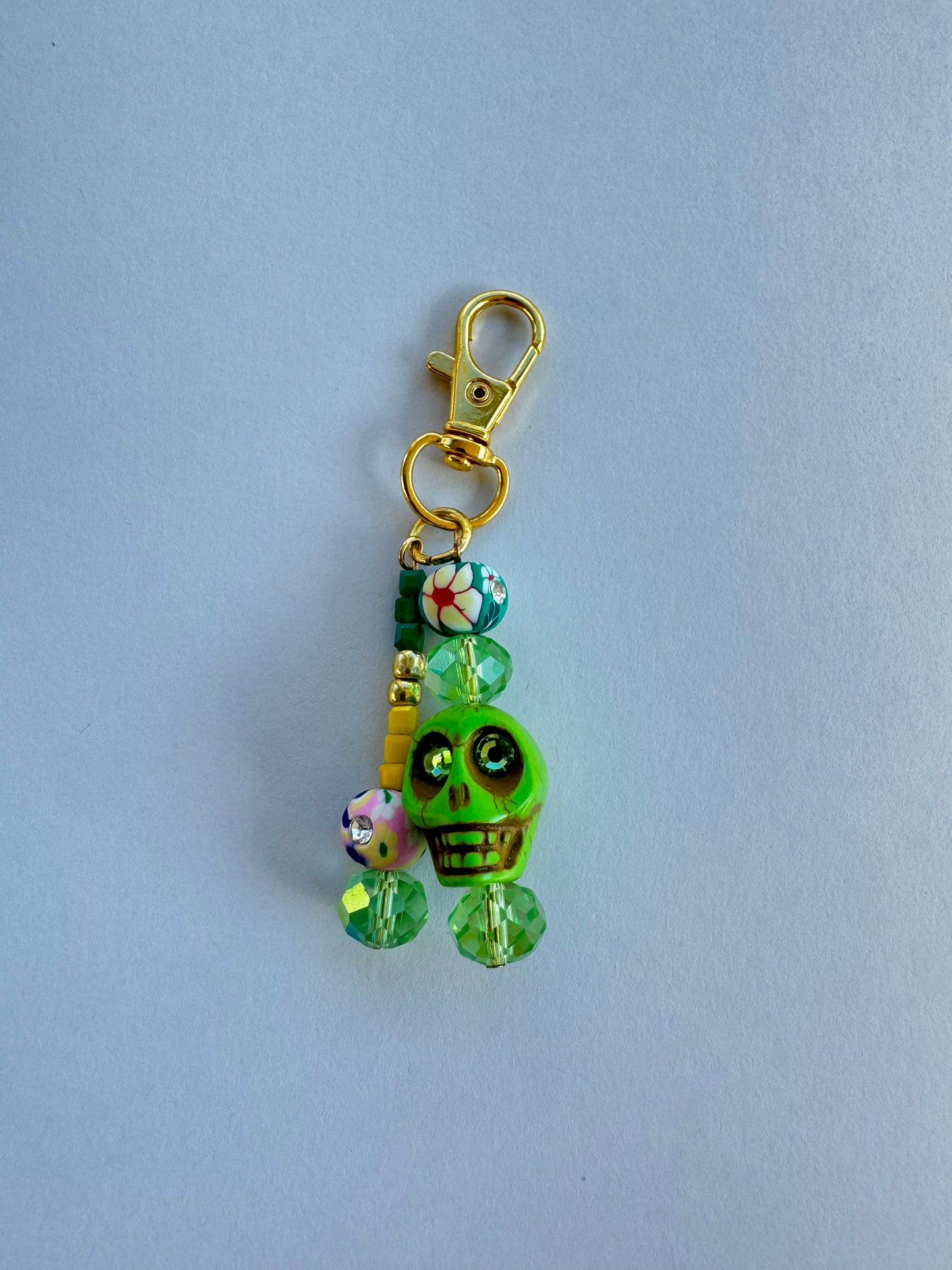 FLORAL GREEN SKULL Bag Charm